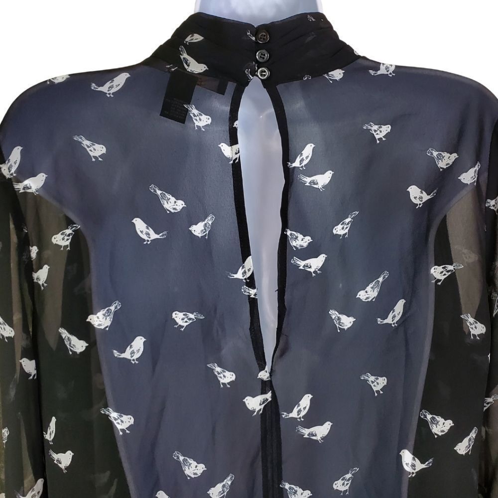 Sheer Bird-Patterned Blouse With Button Closures … - image 5